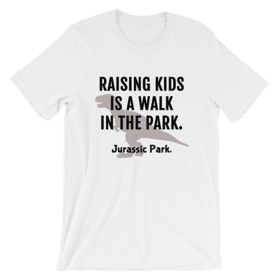 Raising Kids Is A Walk In The Park. Jurassic Park Short Sleeve Jersey Forest White T-Shirt