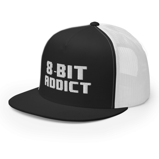 8-Bit Addict Black and White Snapback Trucker Cap Side