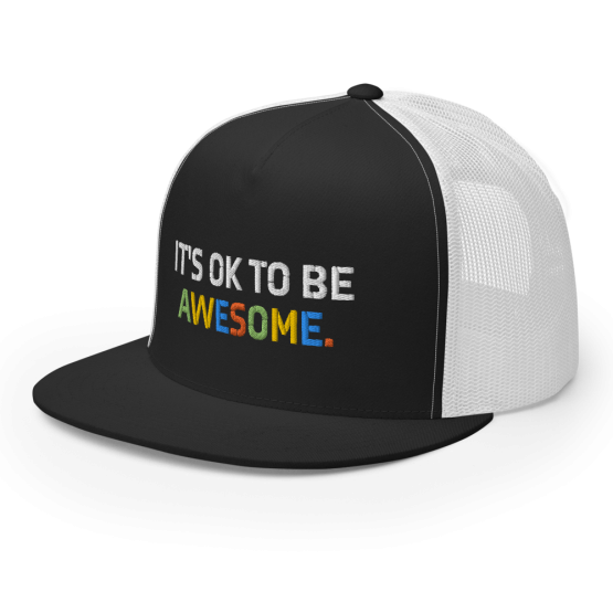 It's OK To Be Awesome Black and White Snapback Trucker Cap Side