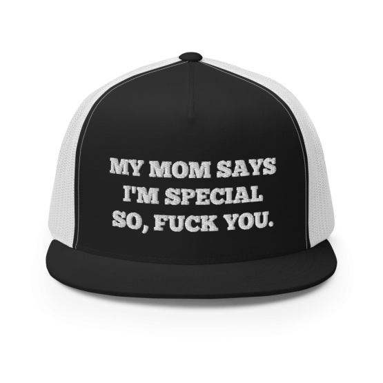 My Mom Says I'm Special Black and White Trucker Cap
