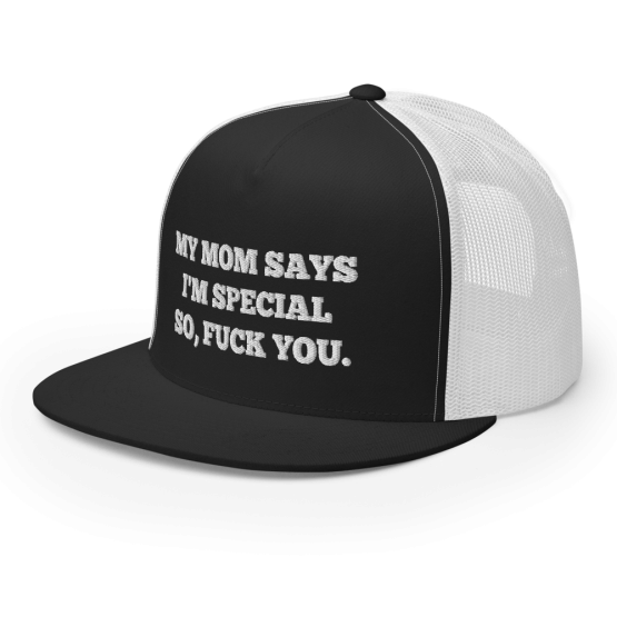 My Mom Says I'm Special Black and White Trucker Cap Side
