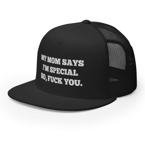 My Mom Says I'm Special Black Trucker Cap Side