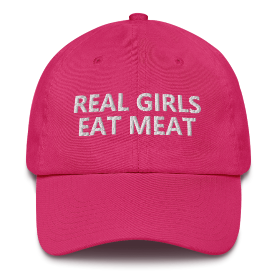 Real Girls Eat Meat Bright Pink Cotton Cap Front