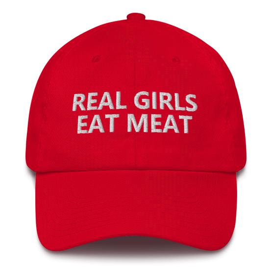 Real Girls Eat Meat Red Cotton Cap Front