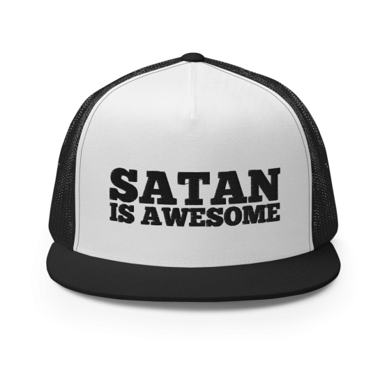 Satan Is Awesome Black and White Snapback Trucker Cap