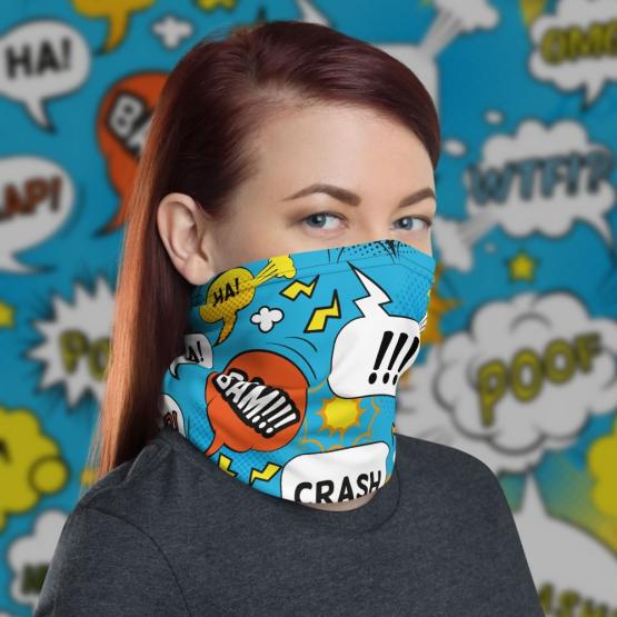 Comic Bubbles Neck Gaiter Women Face Shield with background