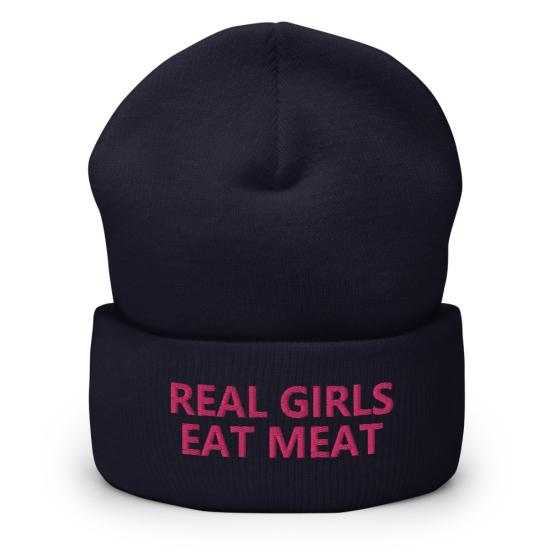Real Girls Eat Meat Navy Cuffed Beanie