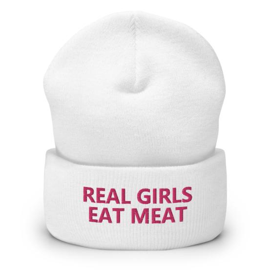 Real Girls Eat Meat White Cuffed Beanie