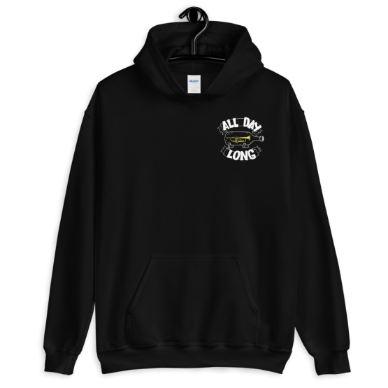 All Day Long Unisex Black Hoodie With Front And Back Print