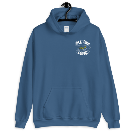All Day Long Unisex Indigo Blue Hoodie With Front And Back Print
