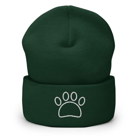 Embroidered Paw Winter Hat Green