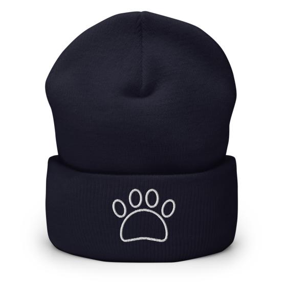 Embroidered Paw Winter Hat Navy