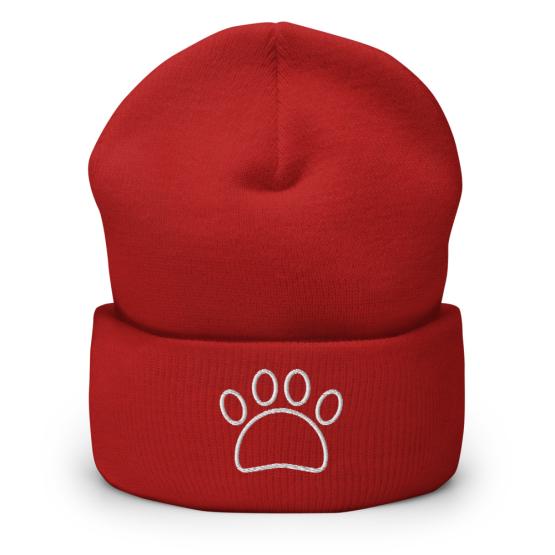 Embroidered Paw Winter Hat Red