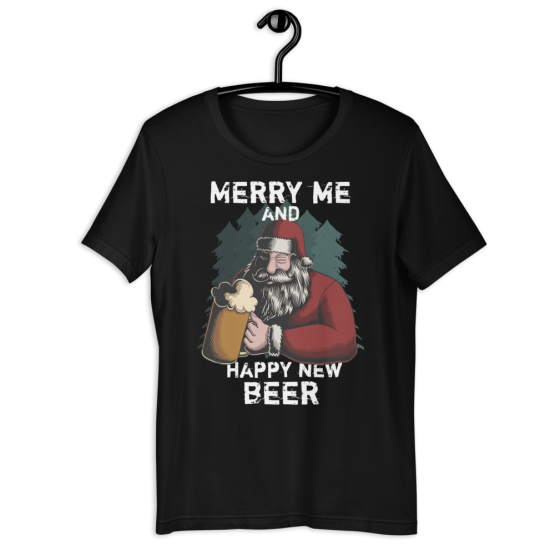 Merry Me And Happy New Beer Short-Sleeve Black Unisex T-Shirt