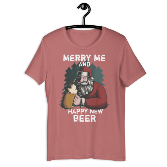 Merry Me And Happy New Beer Short-Sleeve Mauve Unisex T-Shirt