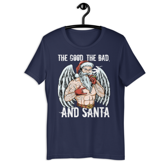 The Good The Bad And Santa Navy Short-Sleeve Unisex T-Shirt Flat