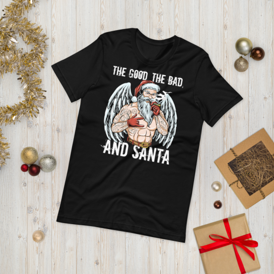 The Good The Bad And Santa Short-Sleeve Unisex T-Shirt Flat