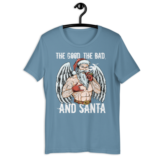 The Good The Bad And Santa Steel Blue Short-Sleeve Unisex T-Shirt Flat